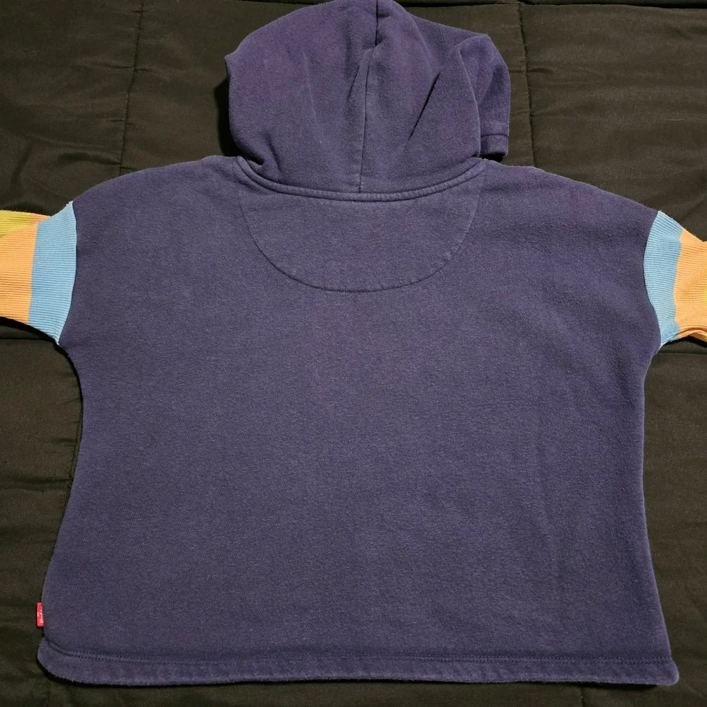 Levis Girls High Rise Fleece Hoodie Arm‎ Stripes Blue Yellow Size Medium 10/12